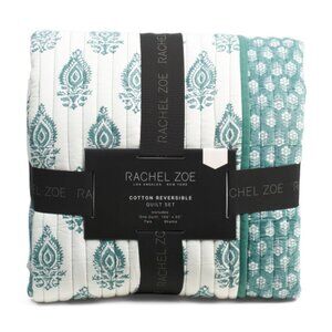 RACHEL ZOE Cotton Reversible Block Print Quilt Set